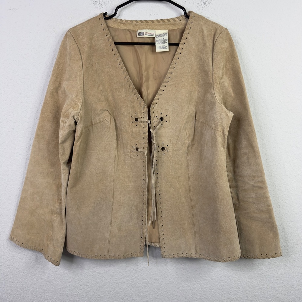 Vintage Faded Glory Jacket M Tan Suede Tie Front Chamois Boho Western Cowgirl
